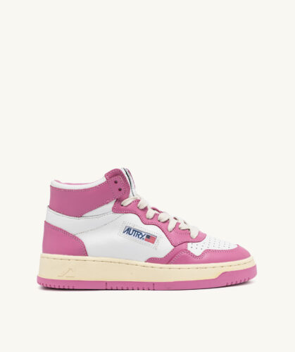 AUTRY Baskets Mid bicolor en cuir mauve et blanc