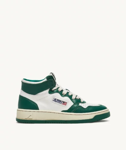 AUTRY Baskets Mid bicolor en cuir vert et blanc